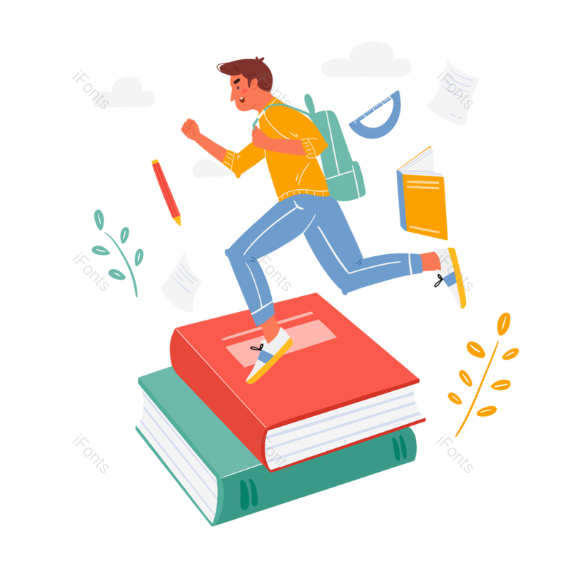 卡通图片,学习元素,校园PNG,奔跑免抠素材